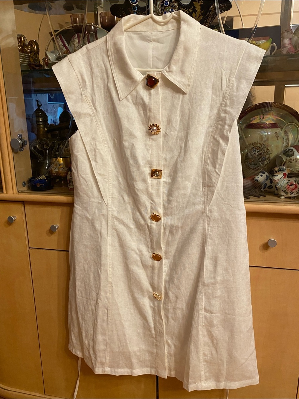 Fancy Gold Button Linen Dress